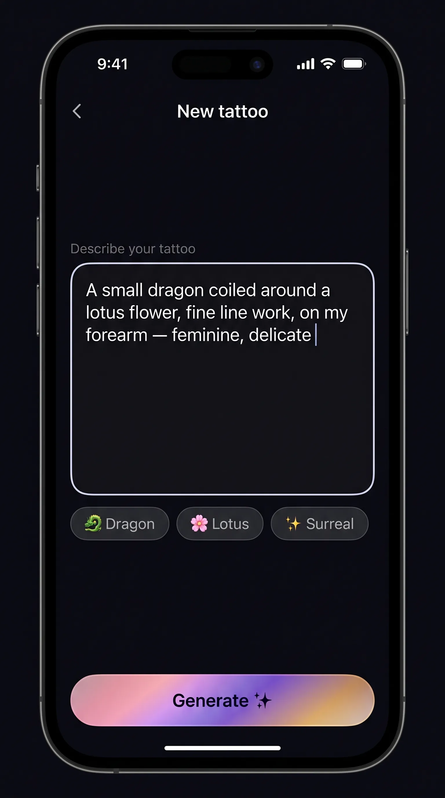 Tattoo Genie app — Say it in your words.